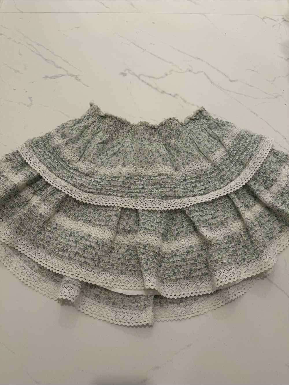 aerie Green Floral Tiered Lace-Trim Mini Skirt